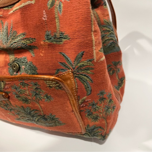 Vintage Tommy Bahama Large Palm Tree Canvas Brown Leather Bag - Picture 2 of 4